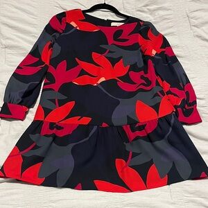 LOFT Red and Black Floral Mini Dress